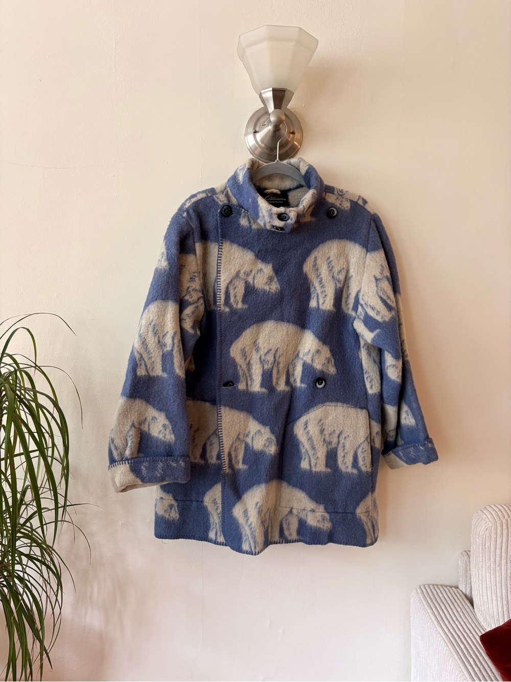 RARE Vintage Lillunn Polar Bear Print Wool Blanket Coat - Made in Norway
